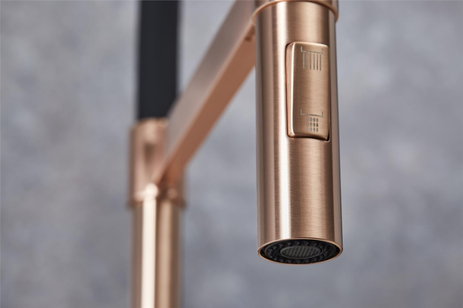 Liquida W24RG S shape Swan Neck 360 Degree Swivel Rose Gold Kitchen Tap